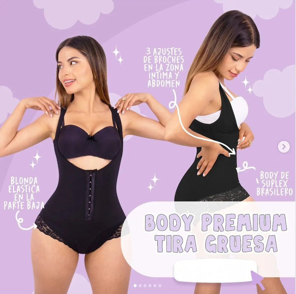 Faja Body Premium Tiras Gruesas Negra Original Moda King